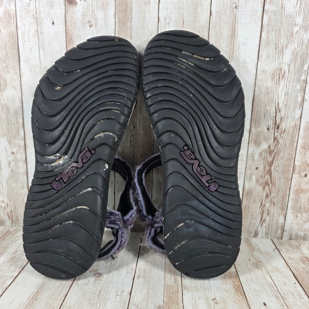 Teva Hurricane 6455 Purple Patterned Sport Sandals Womens Size 8 Black Strap - Picture 3 of 6